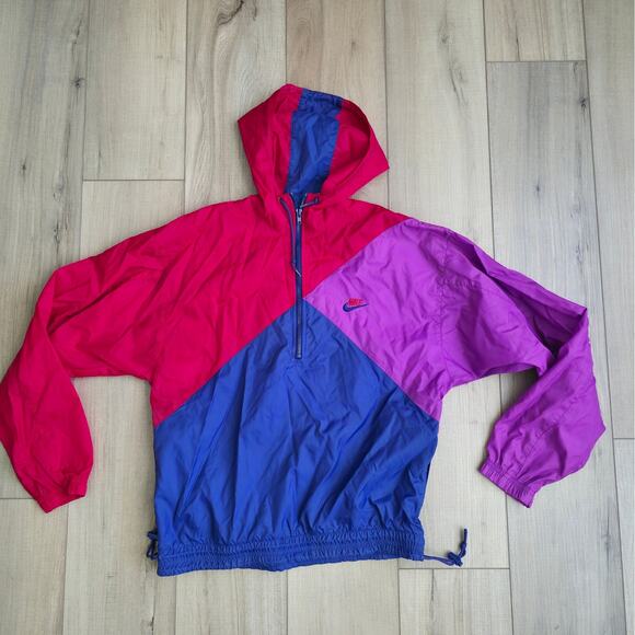 Nike Vintage Windbreaker Grey Tag 90's Colorblock 1/2 Zip Jacket Women Sz S - Picture 1 of 7